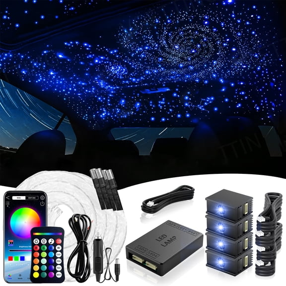 VASTFIRE Split Starlight Headliner Kit - 1200pcs 0.02in 4.9ft Fiber Optic RGBW Star Lights for Car with 4 Light Heads 16W Engine Easy to Hide,Flexible Wiring,APP/Remote Control for Car Roof Ceiling
