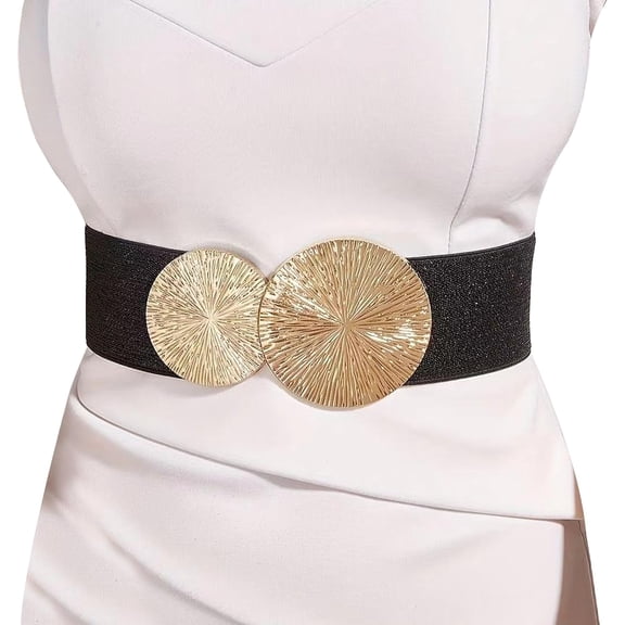 VASTLUCKY Women Elastic Waist Belt for Dresses Cinch Corset Belt Stretchy Waistband Chunky Gold Disc Round Belts