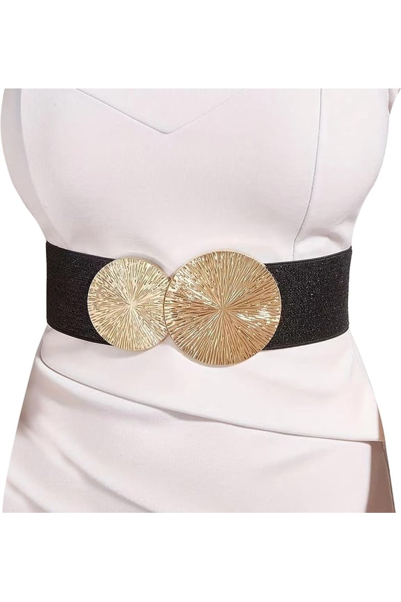 VASTLUCKY Women Elastic Waist Belt for Dresses Cinch Corset Belt Stretchy Waistband Chunky Gold Disc Round Belts