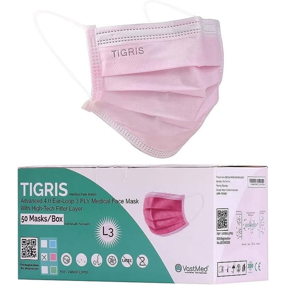 Disposable Face Masks, 3-Ply, Earloop Style, 2000 Pack  Pink