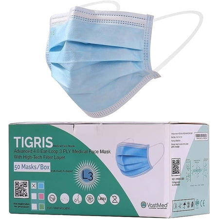 Disposable Face Masks, 3-Ply, Earloop Style, 2000 Pack – Blue