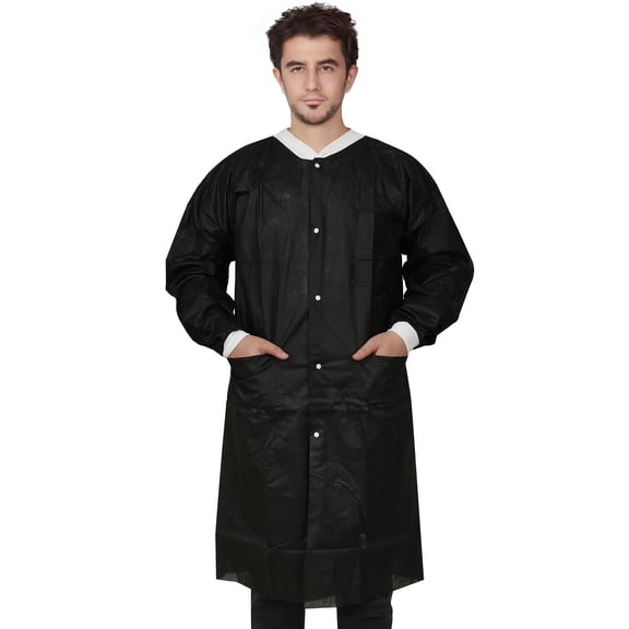 VASTMED 50PCs Dental Medical Grade Lab Coat Multiple Layers 50G Disposable Knee Length with Pockets & Knit Cuffs Adult (Pink - X-Large)