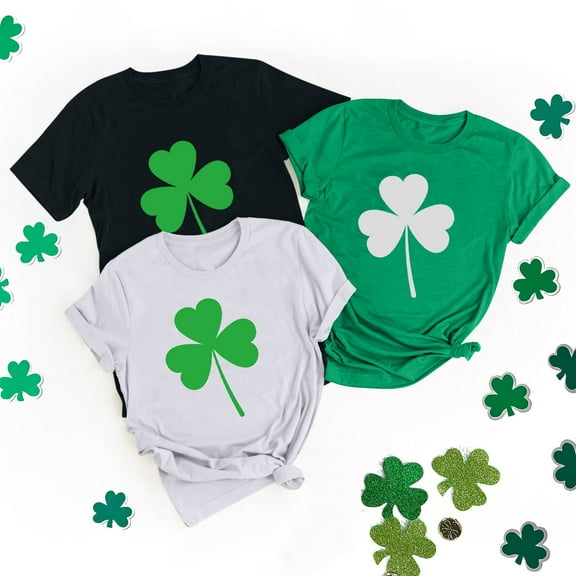 VBTAPA St Patrick's Day Shirts for Women Irish Shamrock T-shirts Round Neck Short Sleeve Cute Tops Love Heart Clover Graphic Tees White M