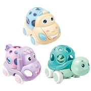 VATENIC Childrens Rattles And Rolling Cars, 3 Pieces Of Push-Pull Toys With Soft Rubber Rattles, Friction Power Cars Baby Learning Gifts Suitable For 6-12 Months Old Boys And Girls