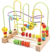 VATENIC Beaded Maze toy for Toddlers Wooden Colorful Abacus Roller Coaster Puzzle Circle Toy Suitable for Baby Beaded Maze Activity Cube Childrens Sensory Toy