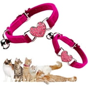 VATENIC Leather Fashion Cat Collar with Rhinestones, 7.87 - 9.84 in, 2 Piece