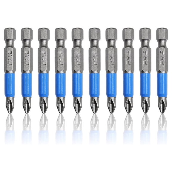 VATENICK 10 Pcs Magnetic Phillips Screwdriver Bit Set 2 inch Long, PH2 Phillips Bits Set, Non-Slip Cross Head Electric Screwdriver Bits Set (PH2, 50mm)