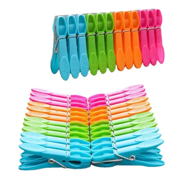 VATENICK 24pcs Colorful Large Plastic Clothespins, Heavy Duty Windproof Hanger Clothes Peg Clip Pins Drying Line Pegs, Air-Drying Clothing Pin Set Utility Clip