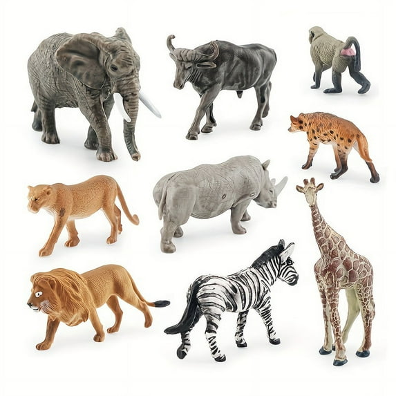 VATENICK 9PCS Realistic Jungle Animal Figurines, Safari Animals Figures Toys Cake Topper South African Wild Zoo Animals Playset Party Supplies Zebra Lion Giraffe Animal Model Toys for Kids Toddlers