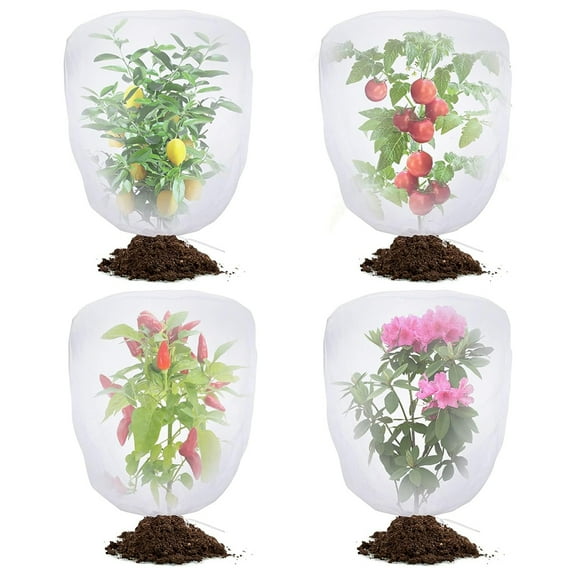 VATENICK Bird Netting for Garden Protection,4pcs Insect Bird Barrier Netting Meshes with Drawstring, 3.3Ft x 2.6Ft Mosquito Net Tomato Protective Cover Garden Plant Netting for Tomato Vegetable