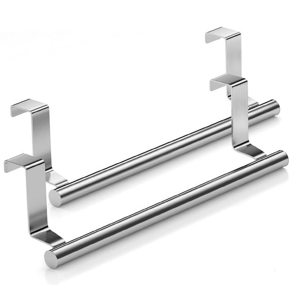 VATENICK Stainless Steel Over Door Towel Rack Bar Holders for Universal Fit on Over Cabinet Cupboard Doors 9in Over The Cabinet Hand Dish Towel Bar for Bathroom Kitchen Living Room Bar Holder 2 Pack