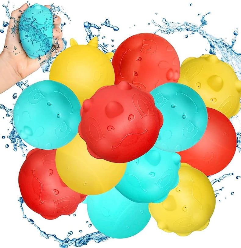 VATOS 12PCS Reusable Water Balloons, Quick Fill Refillable Silicone