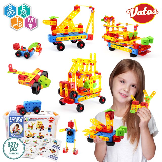 VATOS 327pcs STEM Building Toys Set, Construction Building Blocks Toy Building Sets with Storage