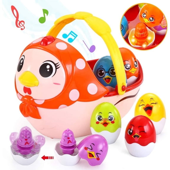 VATOS Baby Musical Easter Egg Toy, Easter Basket for Toddler Aged 1-5 Years