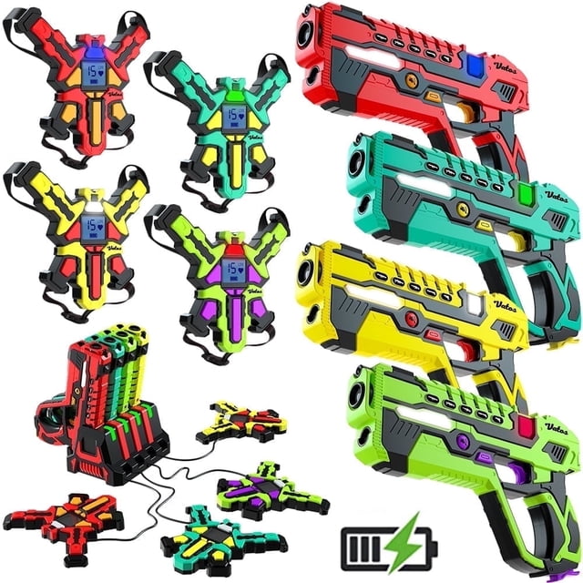 Set Laser Tag VATOS 4 Joueurs - Avec Gilets, Synchronisation Temps Réel, 4 Modes De Tir Pour Intérieur/Extérieur