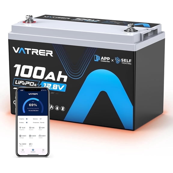 12.8V 100AH Group 31 LiFePO4 Lithium Battery with Self-Heating, Built-in 100A BMS, High/Low Temp Cutoff, Supports Low Temp Charging(-4°F), 5000+ Cycles, Perfect for RV/Camping,Off-Grid,Solar