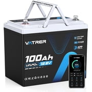 VATRERPOWER 12V 100Ah Group 24 Lithium Deep Cycle Battery, 150A BMS Rechargeable LiFePO4 Battery for Trolling Motor, RV, Boat, Home Energy Storage