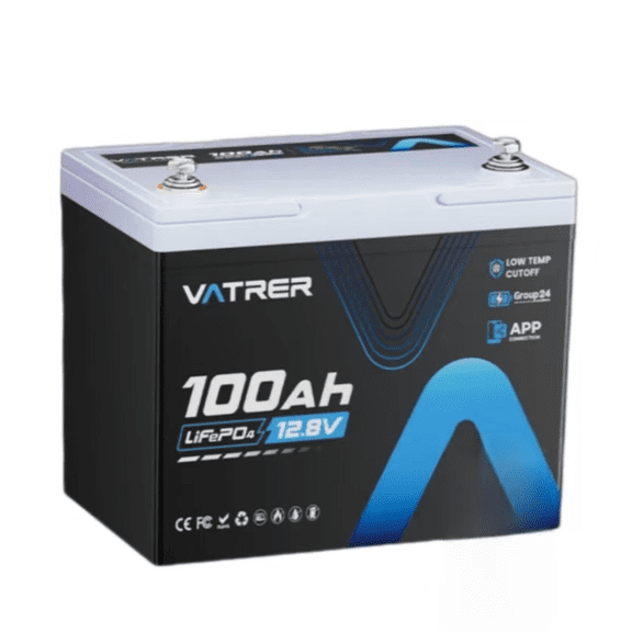 VATRERPOWER 12V 100Ah Group 24 Lithium Deep Cycle Battery, 150A BMS Rechargeable LiFePO4 Battery for Trolling Motor, RV, Boat, Home Energy Storage