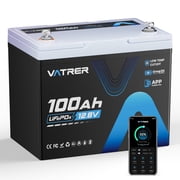 VATRER POWER 12V 100Ah Group 24 Lithium Deep Cycle Battery 150A BMS with APP Monitoring, Marine Battery Deep-Cycle for RVs, Trolling Motors, Cabins and Off-Grid, Home Energy Storage