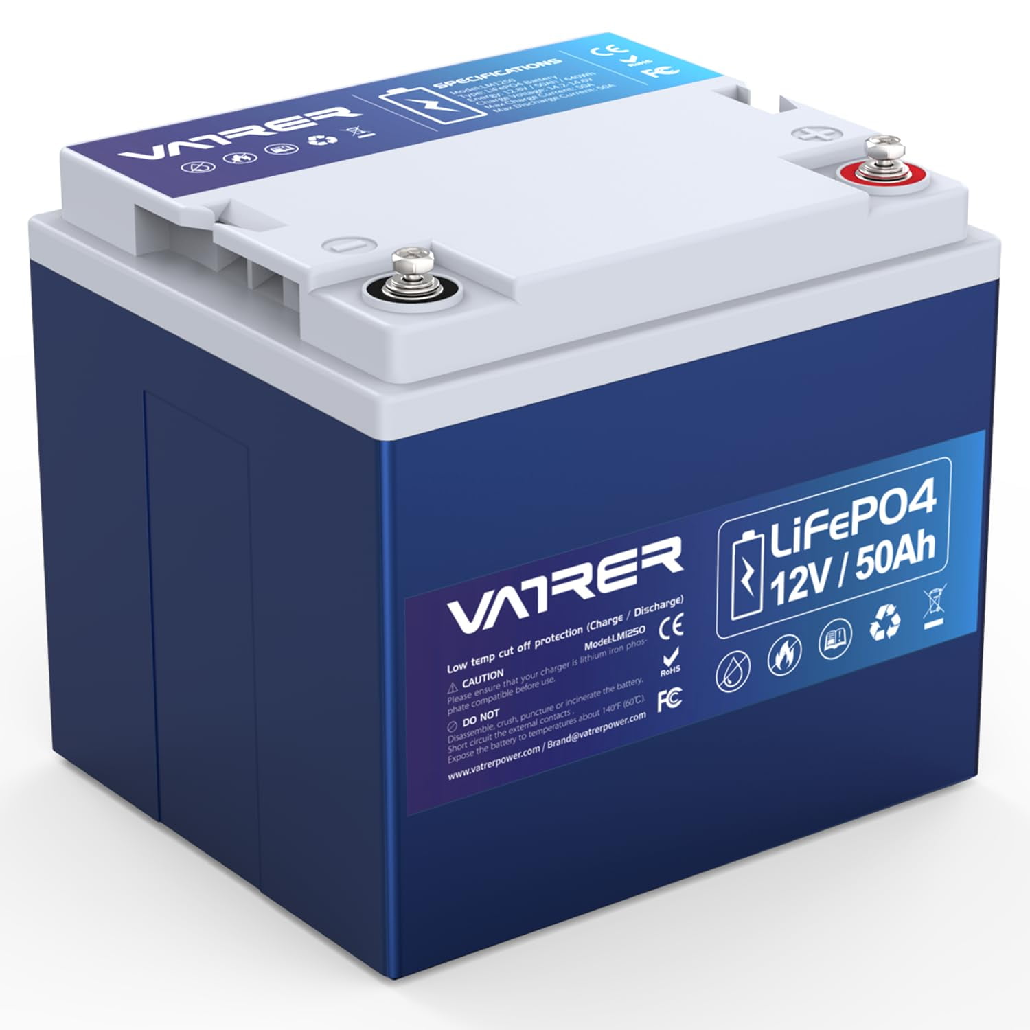 VATRER POWER 12V 50AH Low Temp Cutoff LiFePO4 Battery, Built-in 50A BMS, Replacement for 12V 100Ah AGM Battery, 5000+ Cycles Rechargeable Lithium Battery, Perfect for Backup Power, Camper, Boat, RV