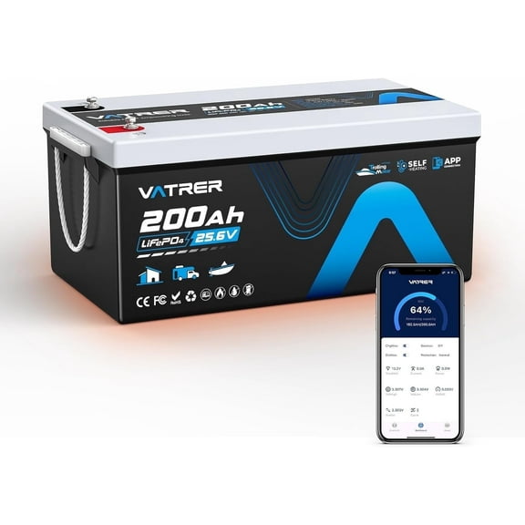 VATRER POWER 24V 200AH LiFePO4 Lithium Battery with Self-Heating, Built-in 200A BMS, Rechargeable Battery for RV Camper Solar, Off-Grid Setup, Backup