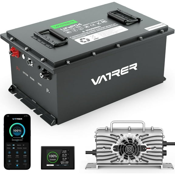 48V 105Ah Lithium Golf Cart Battery, Built-in Smart 200A BMS, with Touch Monitor & Mobile APP, 4000+ Cycles Rechargeable LiFePO4 Battery, Max 10.24kW Power Output, Perfect for Golf Carts