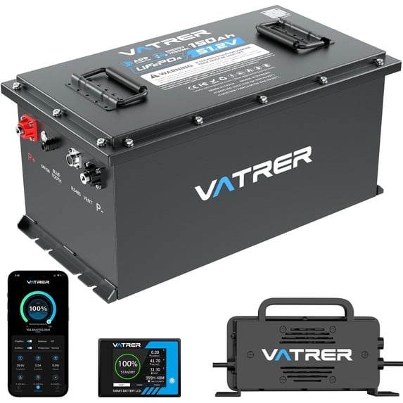 48V 150Ah Lithium Golf Cart Battery, Built-in Smart 200A BMS, with Touch Monitor & Mobile APP, 4000+ Cycles Rechargeable LiFePO4 Battery, Max 10.24kW Power Output, Perfect for Golf Carts