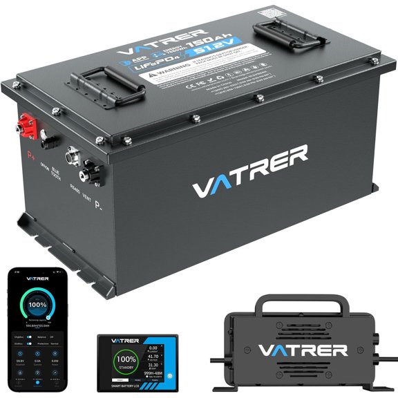 48V 150Ah Lithium Golf Cart Battery, Built-in Smart 200A BMS, with Touch Monitor & Mobile APP, 4000+ Cycles Rechargeable LiFePO4 Battery, Max 10.24kW Power Output, Perfect for Golf Carts