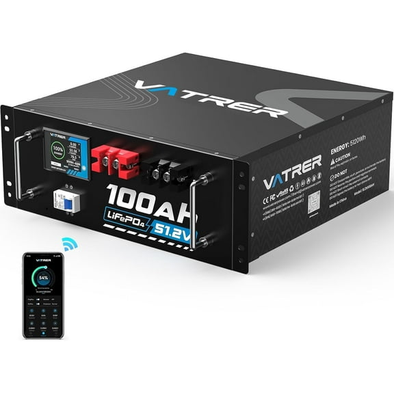 48V 100AH Lithium LiFePO4 Battery, Built-in 100A BMS, with Touchable Smart Display & Mobile APP, Max. 4800W Power Output, 5000+ Cycles, Perfect for Solar System &Off-Grid Applications
