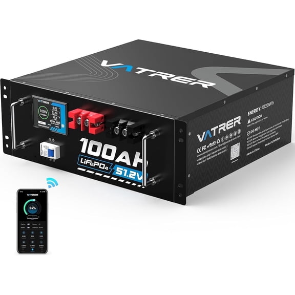 48V 100AH Lithium LiFePO4 Battery, Built-in 100A BMS, with Touchable Smart Display & Mobile APP, Max. 4800W Power Output, 5000+ Cycles, Perfect for Solar System &Off-Grid Applications
