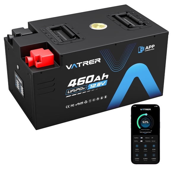 VATRERPOWER 12V 460Ah RV Battery with APP Monitoring, Low Temp Cutoff, 5000+ Cycles Lithium Battery for RV,Off-Grid,Camper,Solar System,Home Energy