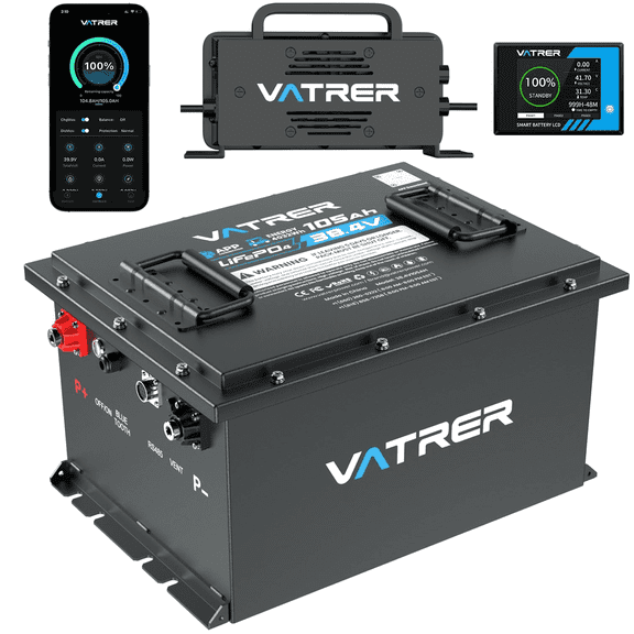 VATRER POWER 36V (38.4V) 105Ah LiFePo4 Golf Cart Battery 200A BMS with Touch Monitor & Mobile APP, 4000+ Cycles Rechargeable Lithium Battery for Golf Cart
