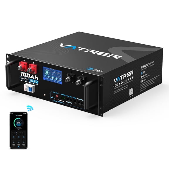VATRERPOWER 48V 100Ah Server Rack Battery with WiFi, CAN/RS485/RS232 Communication Ports, 51.2V Lithium LiFePO4 Battery for Solar System, Off-Grid, Home Energy Storage