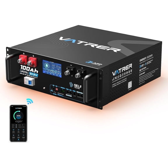 VATRERPOWER 48V(51.2V) 100Ah WiFi Lithium LiFePO4 Battery with Self-Heating, CAN/RS485/RS232 Communication Ports, Server Rack Battery for RV, Off-Grid, Home Energy Storage