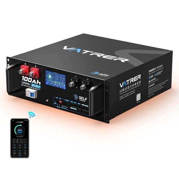 VATRERPOWER 48V(51.2V) 100Ah WiFi Lithium LiFePO4 Battery with Self-Heating, CAN/RS485/RS232 Communication Ports, Server Rack Battery for RV, Off-Grid, Home Energy Storage