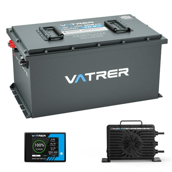 VATRERPOWER 72V 105Ah Golf Cart Battery with Touch Screen, APP Monitoring, 4000+ Cycles 70.4V Lithium LiFePO4 Battery for Golf Carts, Street-Legal Car