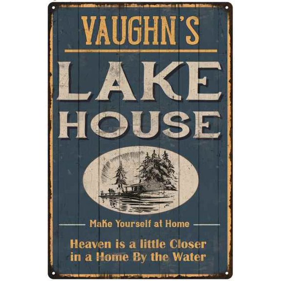 VAUGHN'S Lake House Blue Cabin Home Decor Gift 12x18 Metal 112180038327