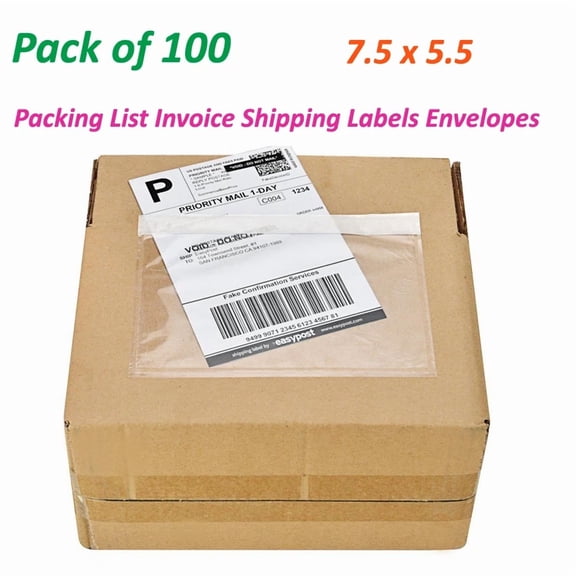 VAULT- 100 7.5 X 5.5 Clear Packing List Invoice Shipping Labels Envelopes Self Adhesive