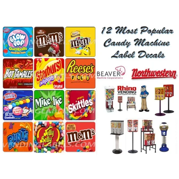 VAULT- 12 Pack Laminated 2.5 X 2.5 Candy Machine Vending Labels Non Adhesive Cards