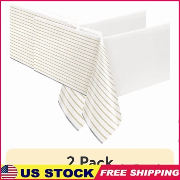 VAULT- 2 Pack Metallic Gold Striped Table Cover Party Decoration Easy Cleanup New
