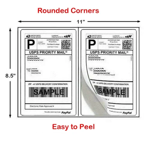 VAULT- 200 Pack Premium Shipping Labels Half Sheet 8.5X5.5 Self Adhesive Rounded Corner