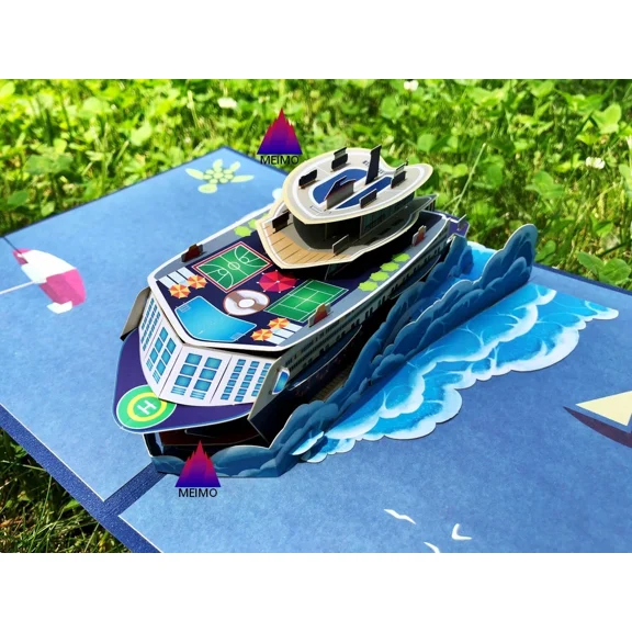 VAULT- 3D Pop Up Greeting Card Cruise Ship Sea Ocean Birthday Vacation Party Family