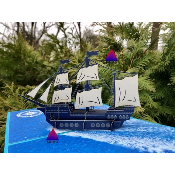 VAULT- 3D Pop Up Greeting Card Sailing Ship Sea Ocean Birthday Vacation Party Adventure