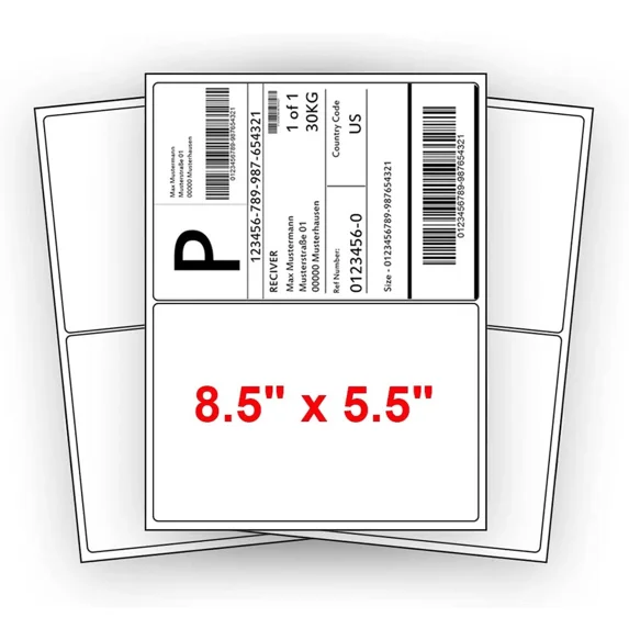 VAULT- 50 Shipping Mailing Labels 8.5X5.5 Half Sheet Rounded Self Adhesive 2 Per Sheet