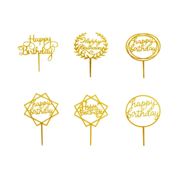 VAULT- 6" Gold Assorted Acrylic Happy Birthday Cake Toppers Party Home Decorations