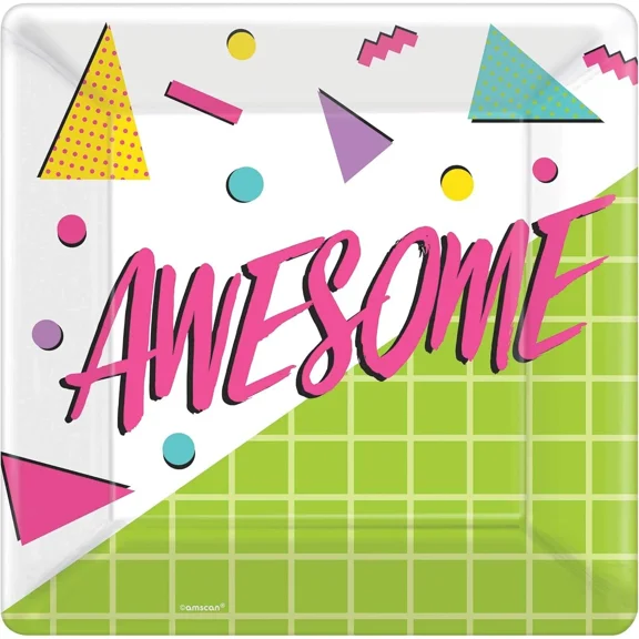 VAULT- Awesome Party Retro 80'S Decades Theme Party 10" Square Paper Dinner Plates