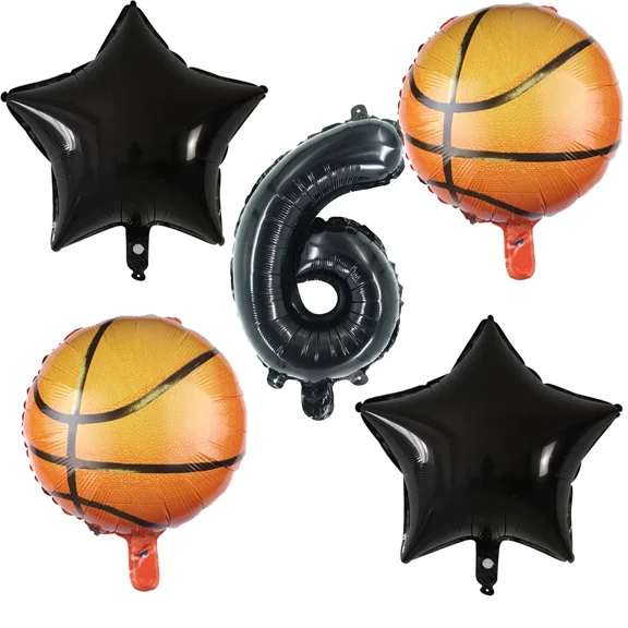 VAULT- Basketball 6Th Birthday Party Foil Balloons Number 6 Set Black Orange Balloons