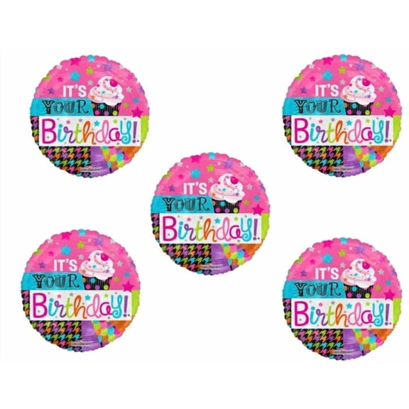 VAULT- Birthday Cupcakes Balloon Holographic Pack Of 5 Five