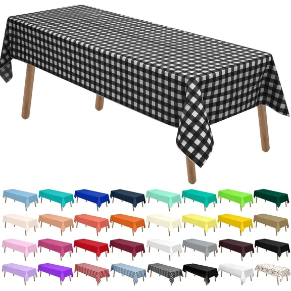 VAULT- Black Gingham Checkered Plastic Tablecloths 2 Pack Disposable Table Covers 54 X