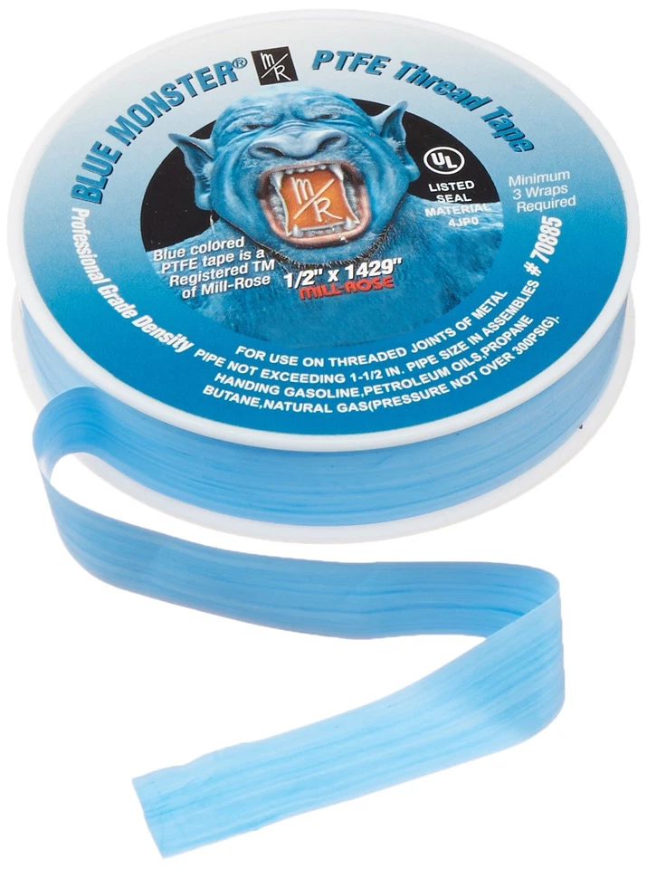 VAULT- Blue Monster Ptfe Pipe Thread Sealant Tape 0.5 Inch Blue 1429 Inch Roll